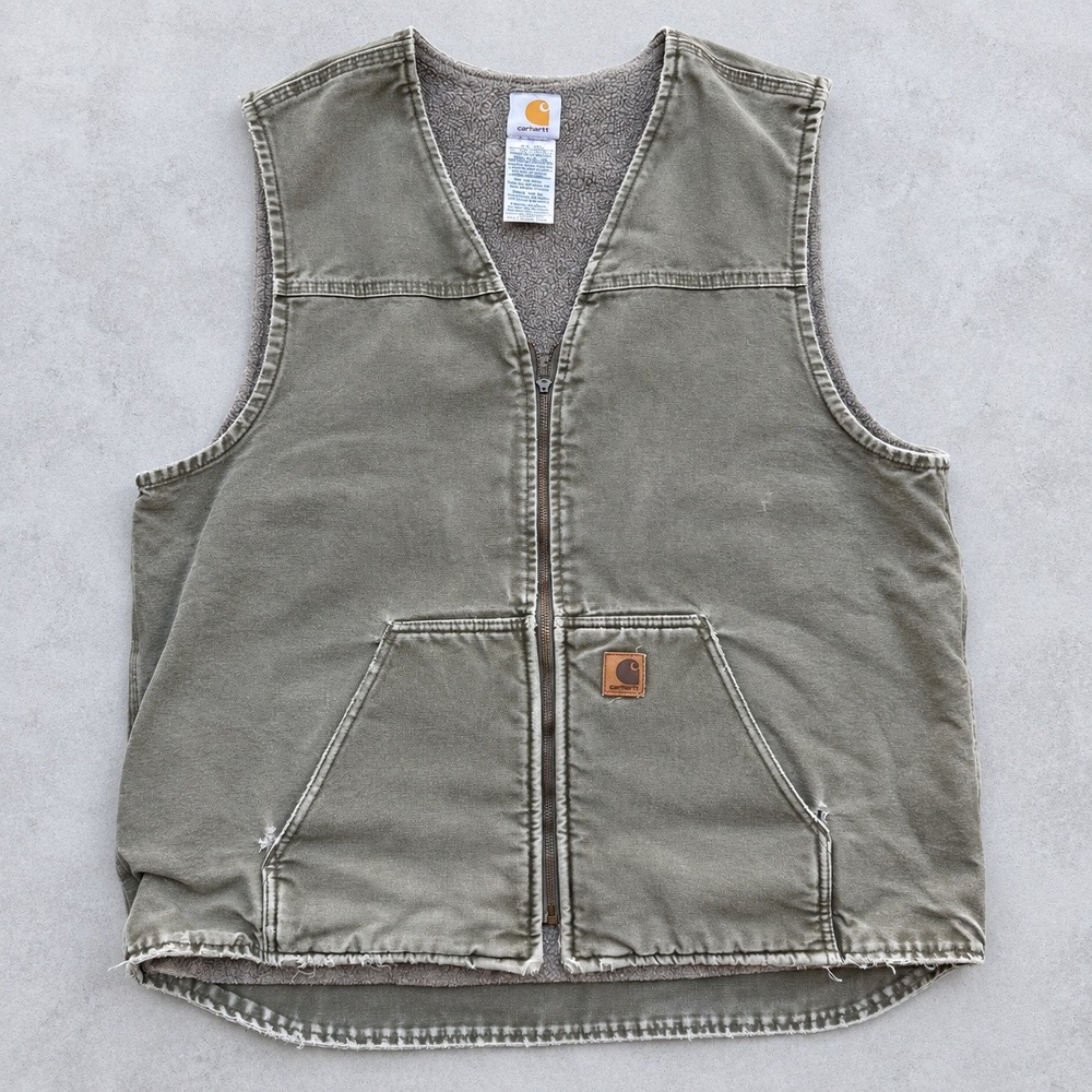 Carhartt V26 LOV Sandstone Duck Sherpa Lined Vest XL Tall Loden Olive Green